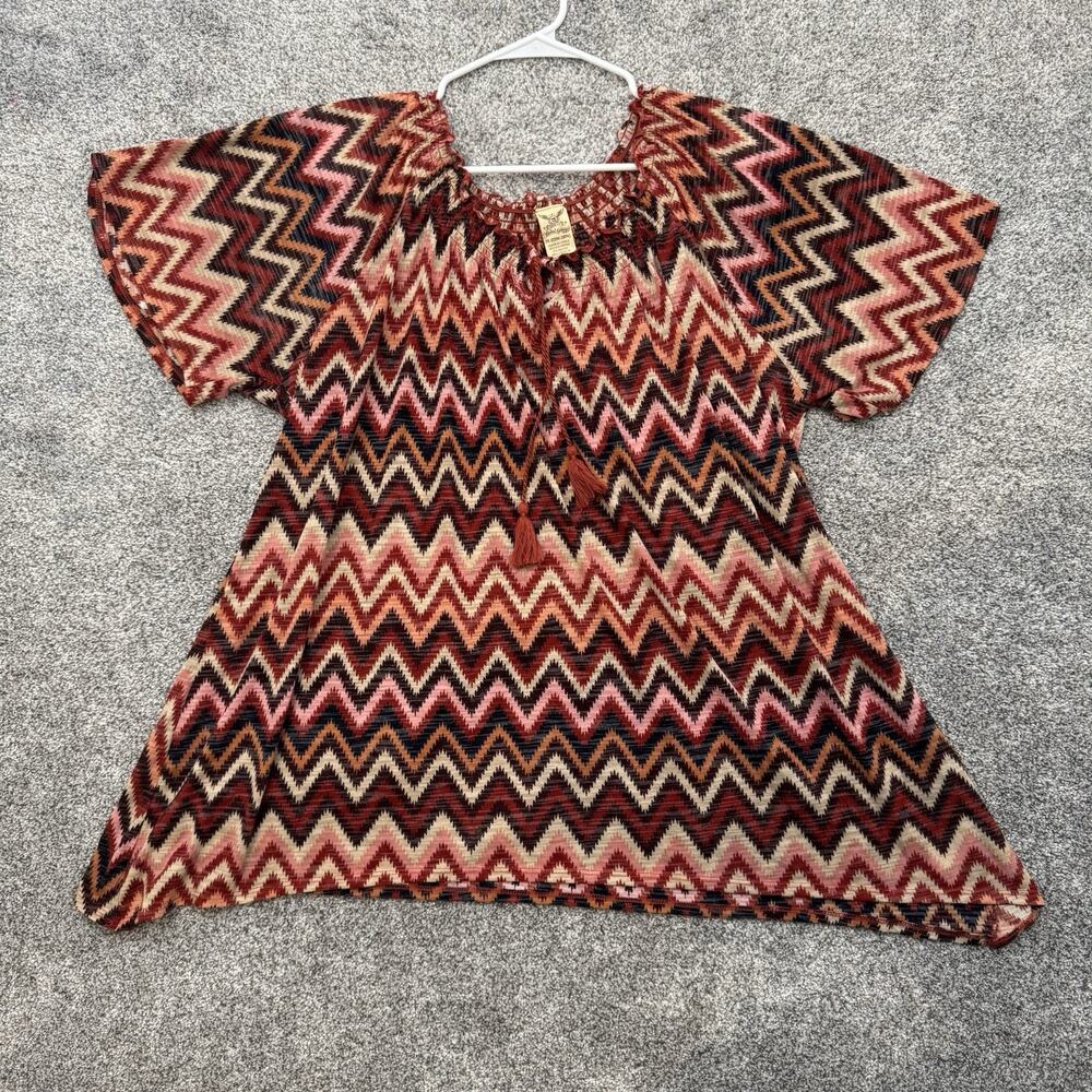 Faded Glory Top Plus 3X Retro 70s Chevron Stripe Southwestern Groovy Boho Hippie
